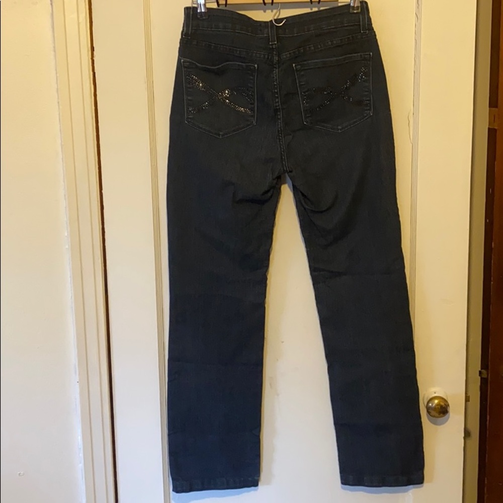 NYDJ straight leg dark denim jeans with bejeweled pockets - Picture 2 of 8